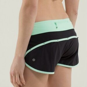 Lululemon Athletica Run Speed Up Shorts Womens 10 Black Fresh Teal Style #W7578S